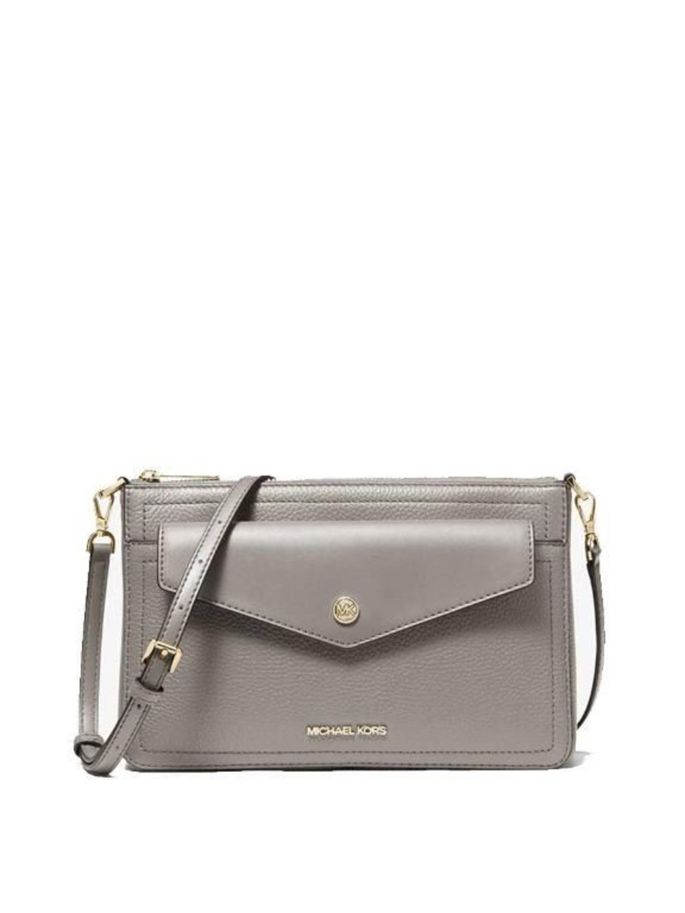 MICHAEL KORS 3-IN-1 CROSSBODY BAG "MAISIE" MEDIUM PEBBLED LEATHER PEARL GREY